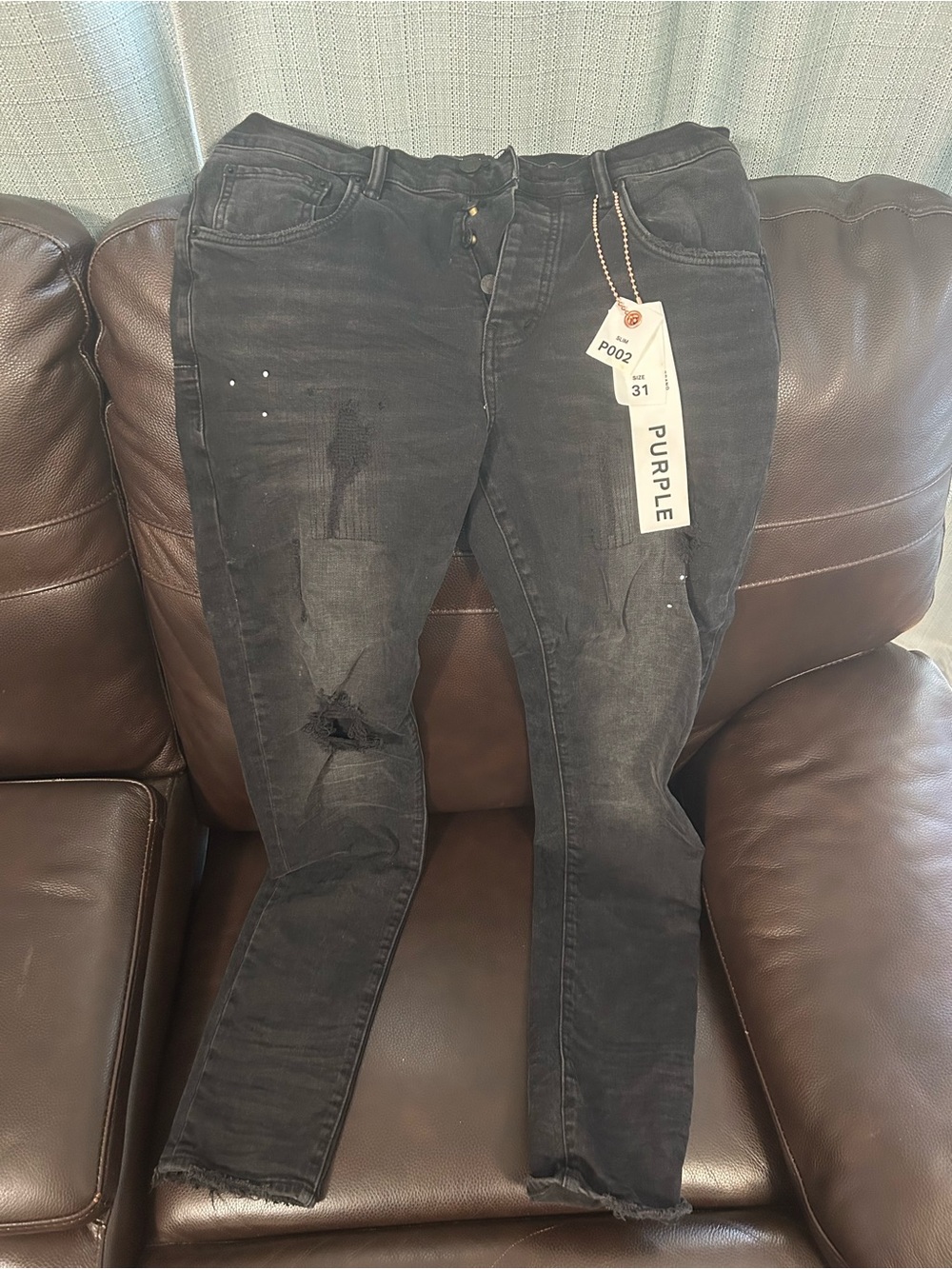 PURPLE Skinny Black Men's Jeans - Distressed Slim Fit